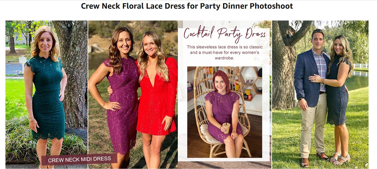 MEROKEETY Women's Sleeveless Lace Floral Elegant Cocktail Dress Crew Neck Knee Length for Party