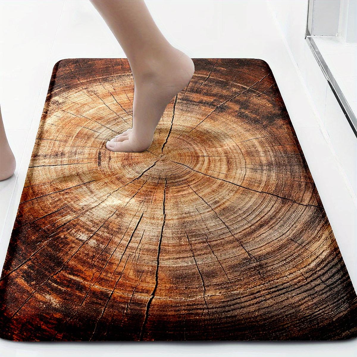 3pcs Bathroom Anti Slip Pad Set, Brown Tree Stump Annual Ring Print, Soft Flannel, Non Slip Bathroom Mat, U-Shaped Toilet Mat, Toilet Lid Mat, Bath Mat Rug, Fashionable Modern Design, Versatile Home Decor, Bathroom Decor/Accessories