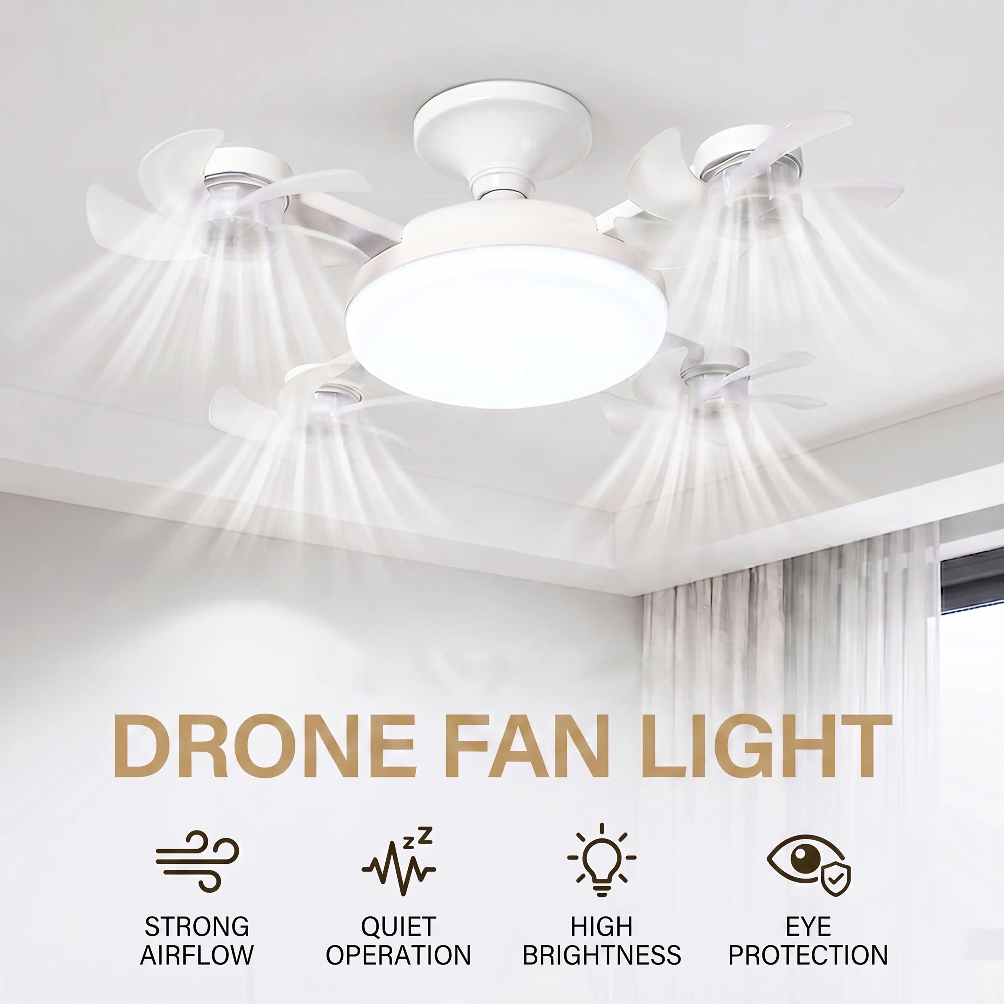 Foldable LED Ceiling Fan with Light (LED Lights) - Remote Control, E27 Socket Compatible, Adjustable Lighting & Functions, 3-Blade 50W or 4-Blade 60W, Indoor Use Household Appliance for Bedrooms