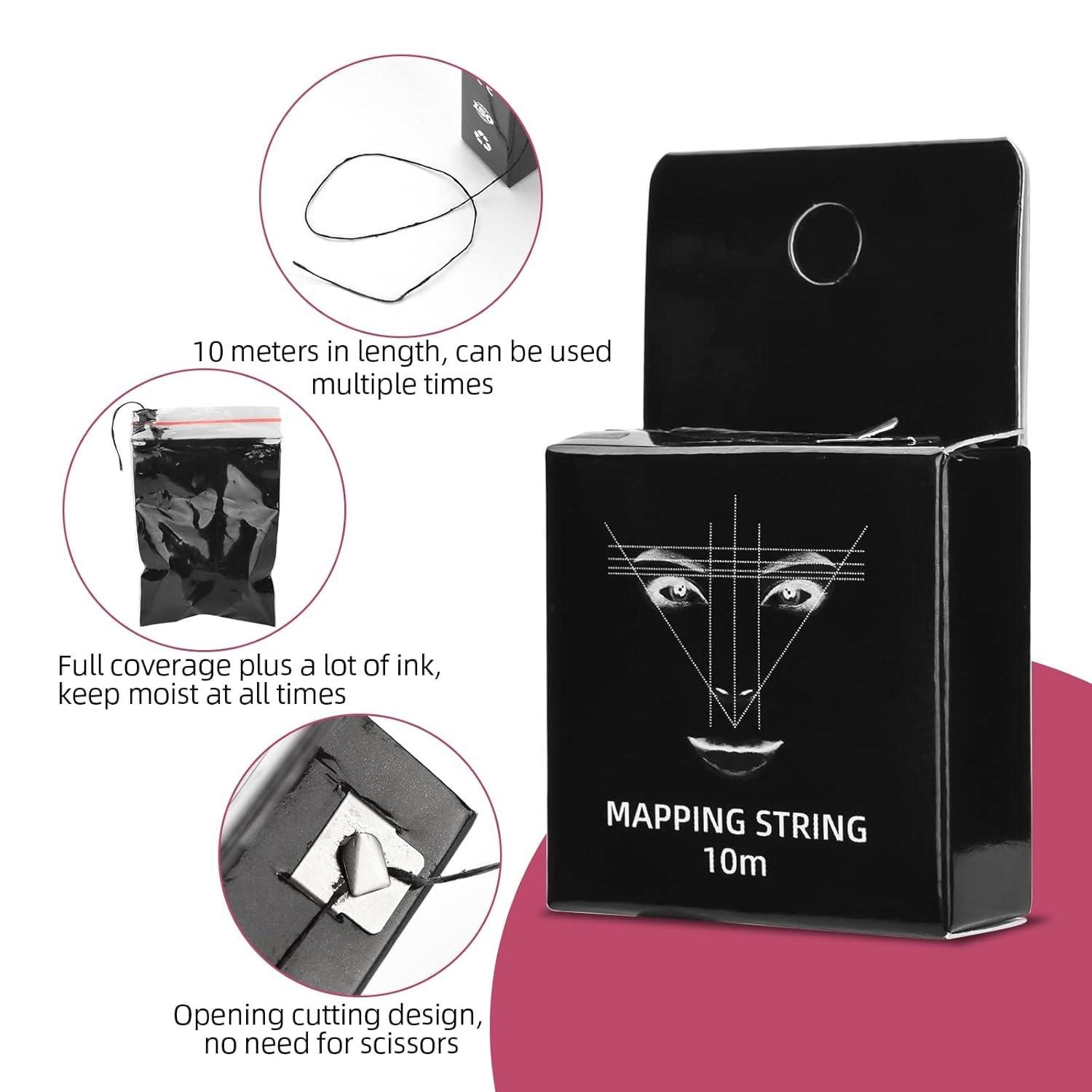 ATOMUS Eyebrow Mapping String 3 Pack Pre-inked 10m(32ft) Microblading String for Brow Marking 3 Colors Black White Pink Measuring String for Eyebrow Makeup Eyebrow Makeup Tool