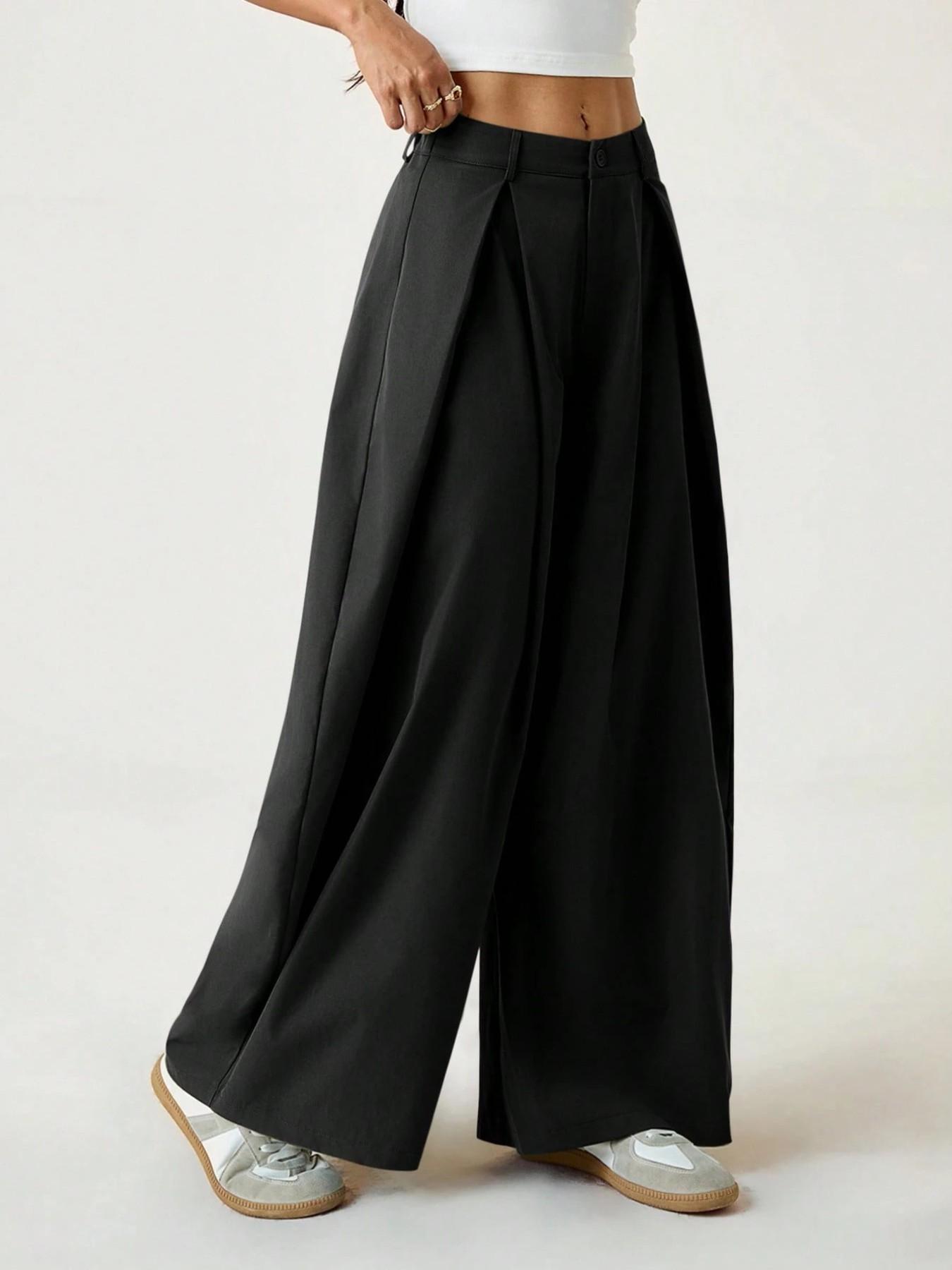 Women's Vintage Casual Street Style Loose Fit Pants, Elastic Waist Wide Leg Trousers, Retro Fashion Bottoms for Daily Wear
