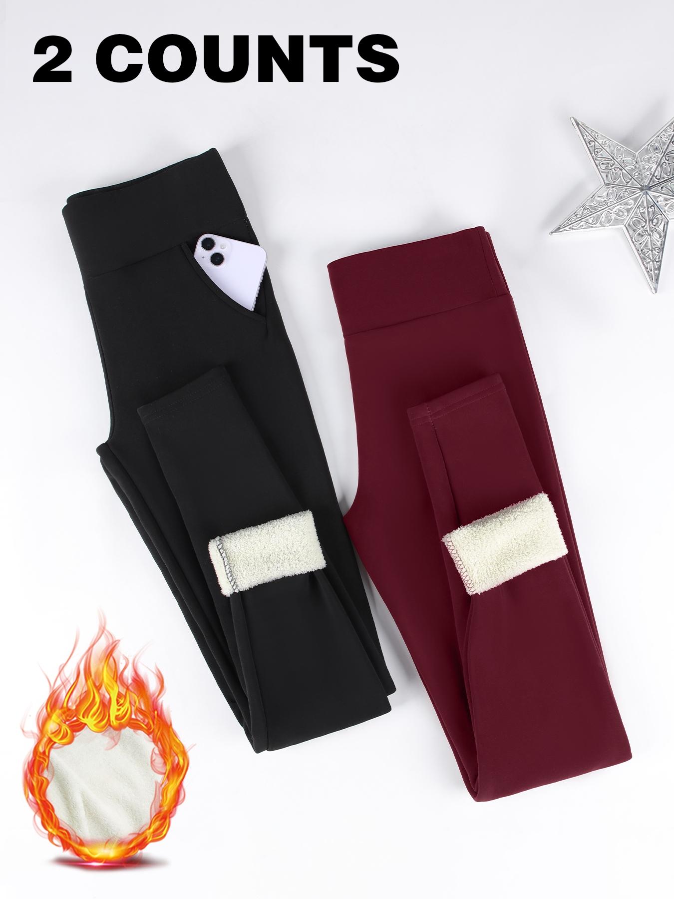 Women's High-Waisted Fleece Lined Leggings, Warm Thermal Underwear Pants for Winter, Casual Tight-Fit Sporty Style