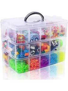 Three-Layer Stackable Storage Container Box with Dividers, 30 Compartments, Bead Organizer for Art Crafts, Jewelry Storage Solution, Stackable Structure