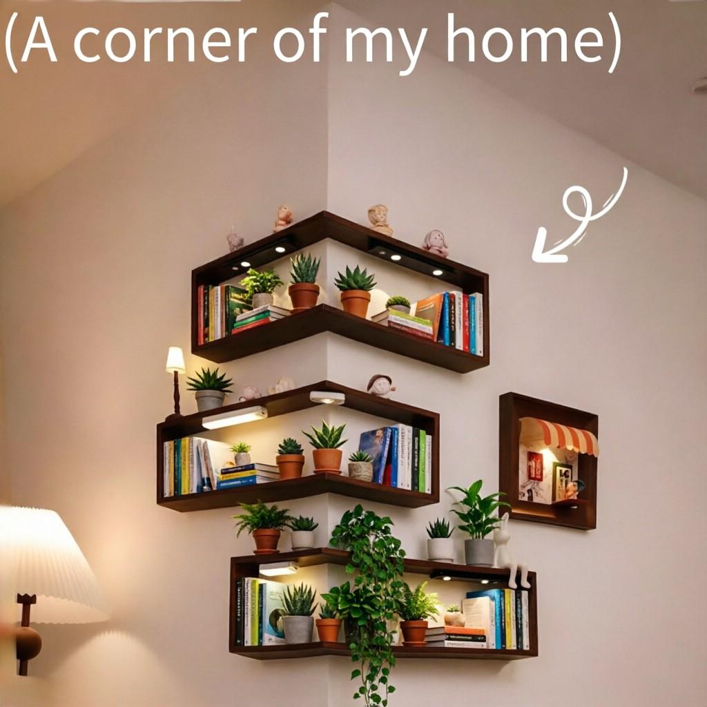 Wall Corner Shelf for Living Room and Bedroom, Vintage Style Floating Storage Rack, Versatile Decorative Organizer for Plants and Books