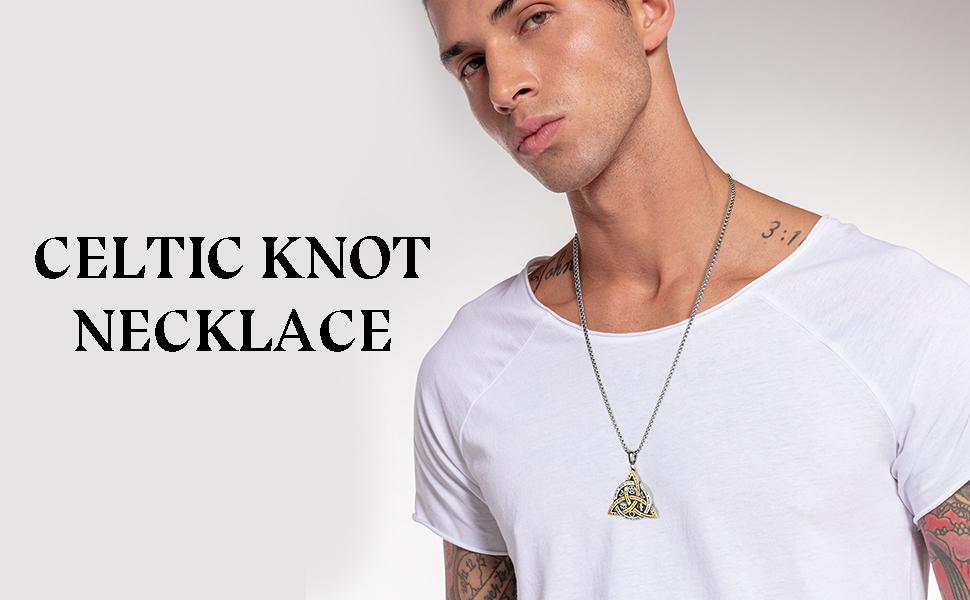 HZMAN Double Sided Stainless Steel Triple Goddess Triquetra Necklace Celtic Knot Irish Christian Trinity Knot Pendant