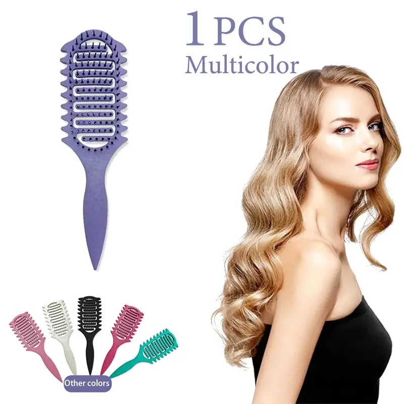 Curl Defining Styling Brush, Detangling Hair Brush, Multicolor Plastic Styling Comb With Side Teeth, Flexible Rounded Pins, Fork Tail Handle, Sectioning Smoothing Tool For Curly Wavy Thick Hair, Wigs, Women Home Travel1PC