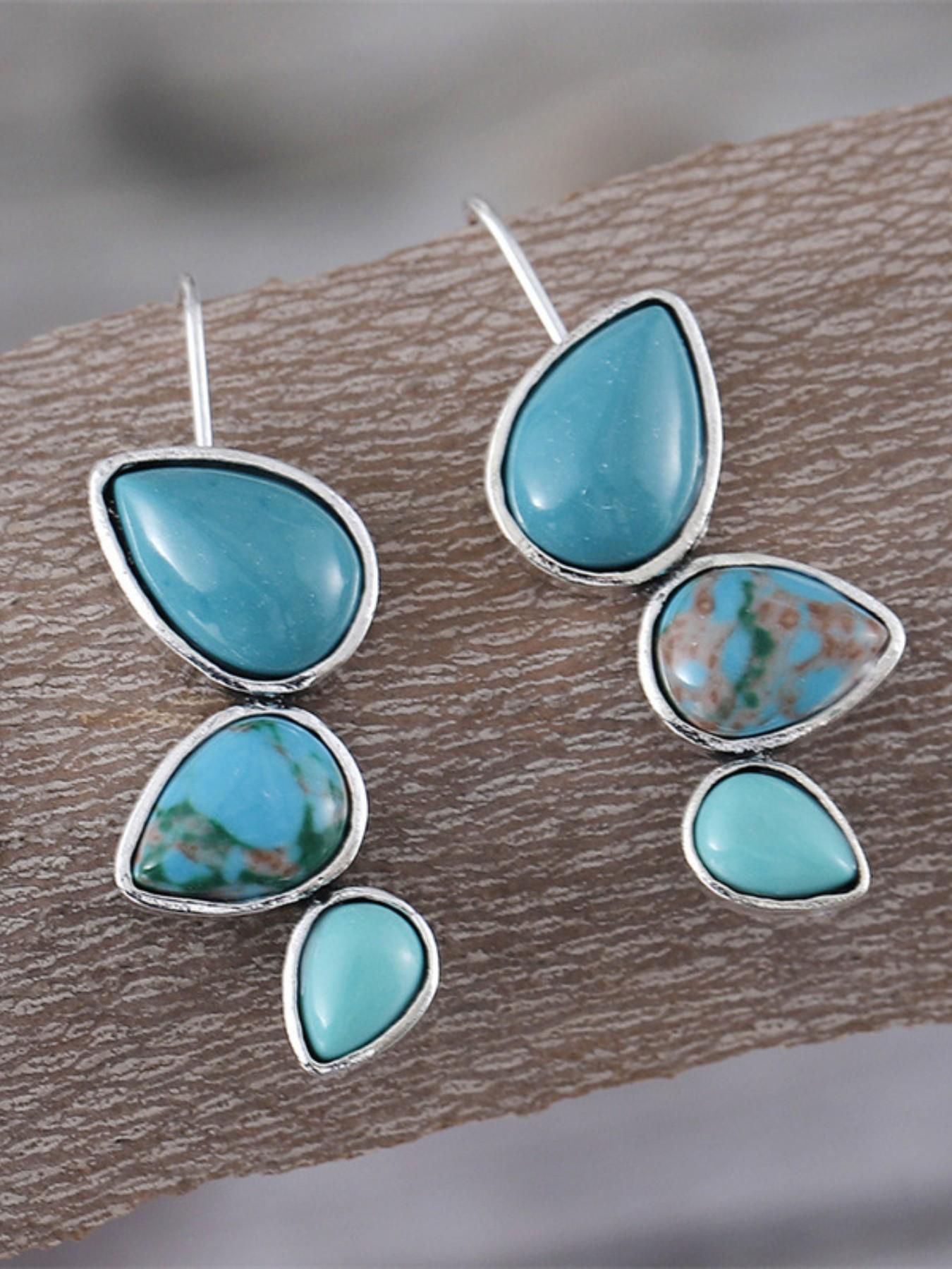 Vintage Ethnic-Style Turquoise Teardrop Earrings – Perfect for Vacation Looks / Ethnic-Style Accessories – Ideal for Everyday Wear and Vacation Outfits / Ethnic-Style Accessories – Gifts for Her on Anniversaries or Mother’s Day