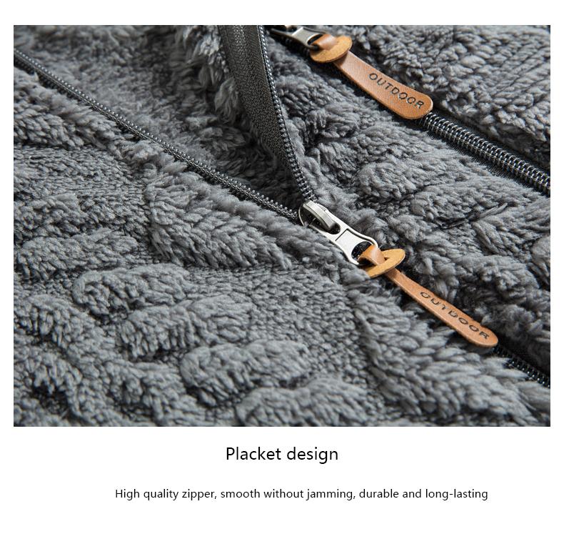 Men's Warm  relaxed fit outer Jacquard Fabric Loose-Fit Full-Zip Hoodie Jacket - Plush Texture Plain Hooded Outer Coat with Decorative Zipper Pull, Kangaroo Pockets, for Outdoor Indoor, Urban Commute, Menswear Tops