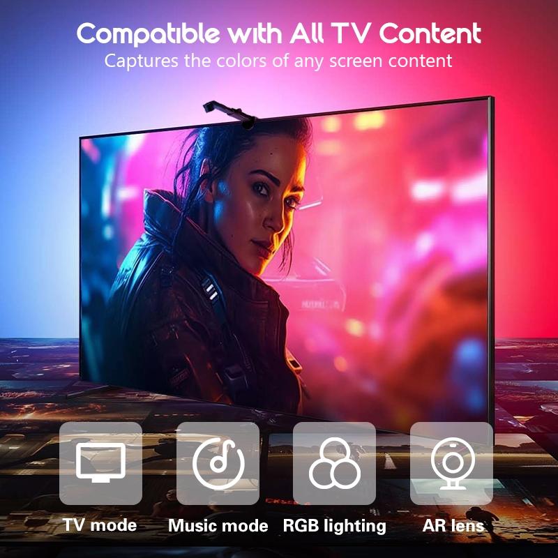 Smart TV LED Backlight Strip with Camera, Synchronized Display, Compatible with 32-85 Inch Screens, APP Control Color Changing Light Tv Led Lights