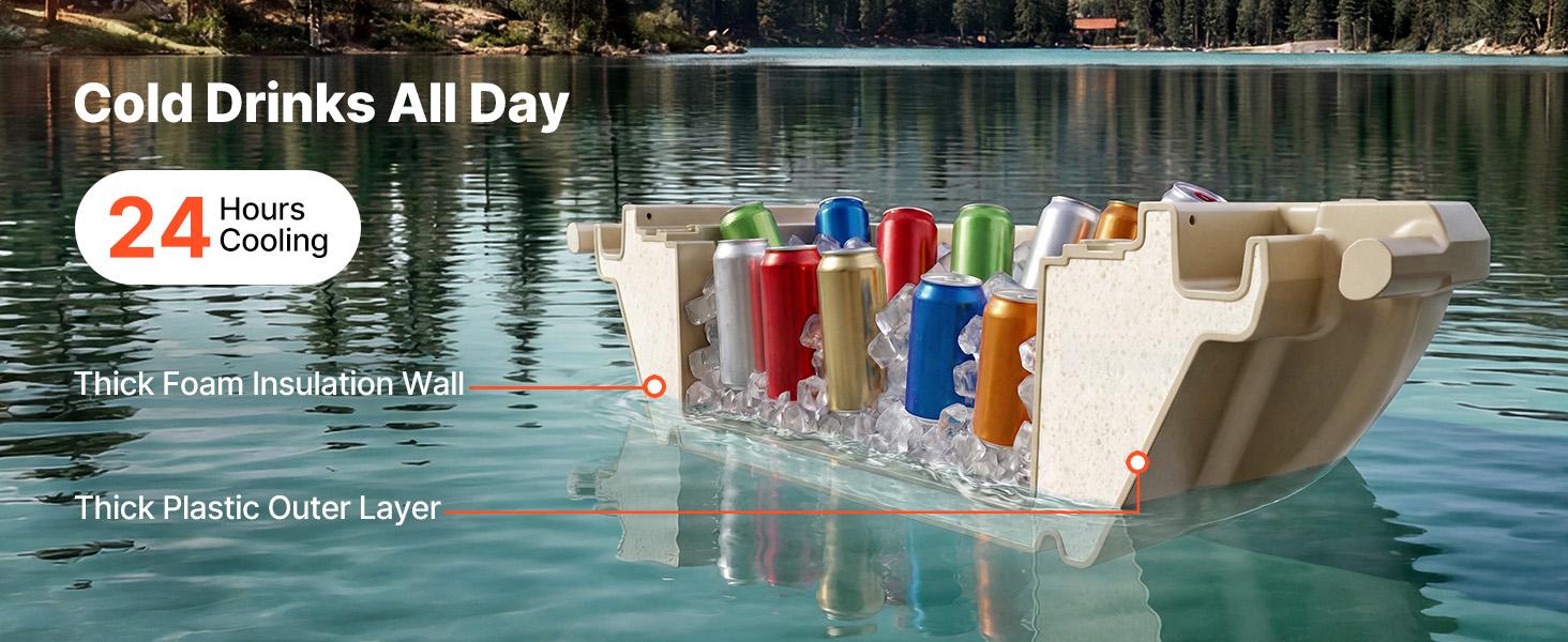 Floating Cooler, 40 QT Floating Ice Chest with Dry Storage Tow Rope, Premium LLDPE Amphibious Drink Cooler for Water Land, Cruise Smoothly Stable on Lake, River, Pool, Beach, Kayak, Apricot
