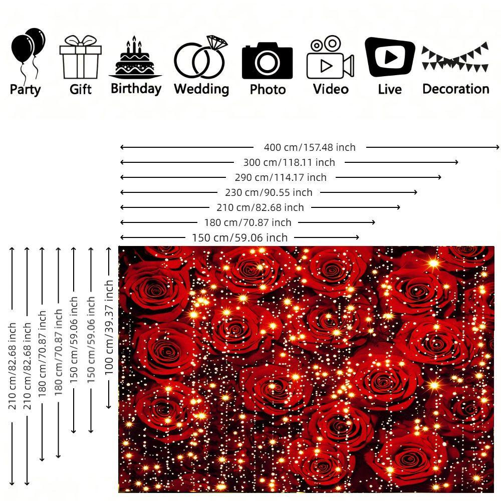 2D flat banner, 1pcMagical Red Rose Backdrop with Twinkling Lights, Romantic Rose Party Decor for Festive Events, Dark Background Sparkle Rose Decorations for TikTok Content