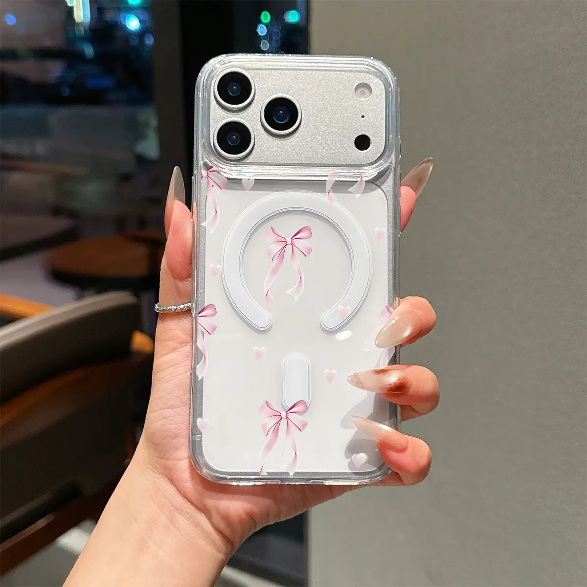 Phone Case - Light Pink Bow Pattern Phone Case: Suitable Drop-Proof, Magnetic, Anti-Yellowing, Anti-Scratch, Anti-Fingerprint, Heat-Dissipating Acrylic Transparent Phone Case Suitable for iPhone 17 E Air Pro ProMax iPhone16 15 14 Plus 13 12 11 X XS XR