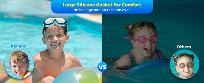Aegend 2 Pack Swim goggles for Kids, Big Frame Anti-Fog Anti-UV Wide Vision Clear vision Waterproof, No leak large frame Swimming goggles for Boys Girls