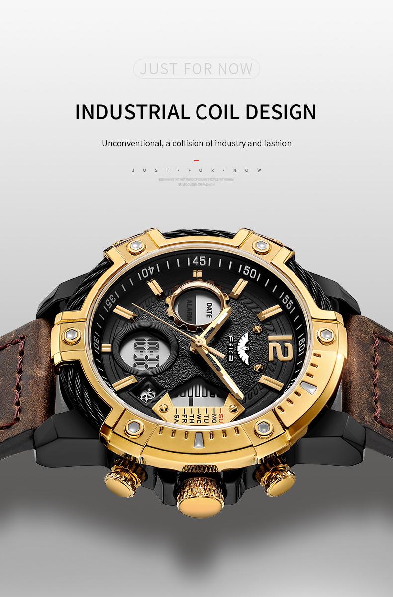 FEICE Fashion Men's Watch Large Dial Waterproof Luminous Watch Fashion High-end Multifunctional Sports Dual Time Zone Watch gift set