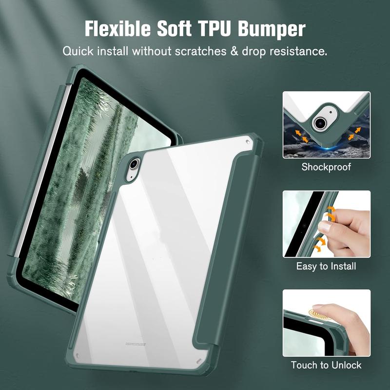 TechGuard iPad Air 11 Inch Case(Not iPad 10 and 11) for 7th/6th/5th/4th Gen, Auto Sleep/Wake Tri-Fold Stand, Soft TPU Protection, Magnetic Closure, Shockproof Tablet Casing with Pen Holder
