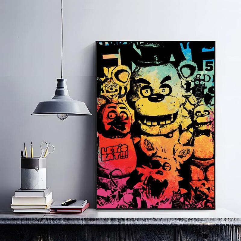 Iconic Horror Survival Game Franchise F-Five Nights at Freddy's Poster HD self-adhesive fade-proof waterproof wrinkle-resistant poster stickers Wall Art suitable for living room bedroom dormitory cafe bar background decoration wallpaper and gifts