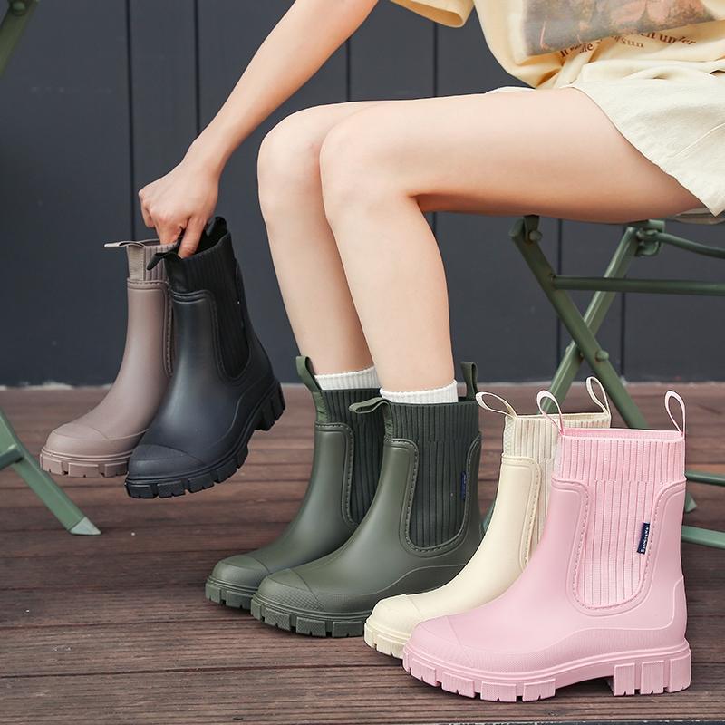 Women's Thick Sole Chelsea Rain Boots, Waterproof Short Booties, Anti-Slip Thick Sole, Easy Wear Design, All-Weather Use Footwear