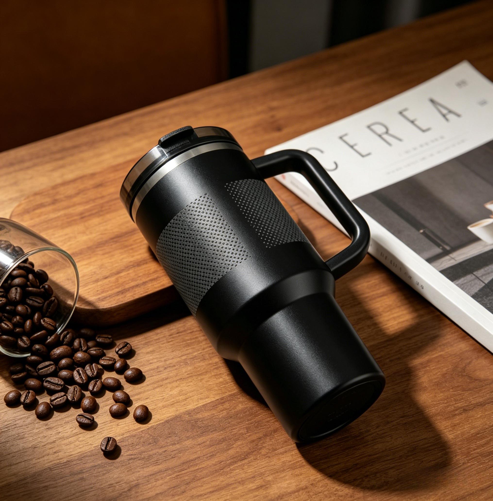 Black Giant Leak-Proof Stainless Steel Tumbler with Removable Foldable Straw Lid, Insulated for Hot & Cold,40oz