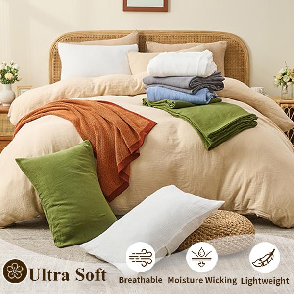 Bedlifes Muslin Duvet Cover Set- 100% Organic Cotton, Soft Textured Gauze Weave Comforter Cover for Breathable All-Season with Zipper Closure - 3 Piece Set