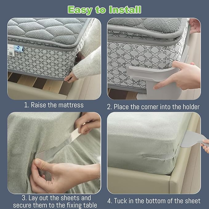 Bed Sheet Holder with Locking Clips, Corner Fitted for All Mattress Sizes Bedsheet Clip Durable Bedding Accessories/ Lock Sheet Holders Keep Sheets Tight Heavy Duty Bed Sheet Holder