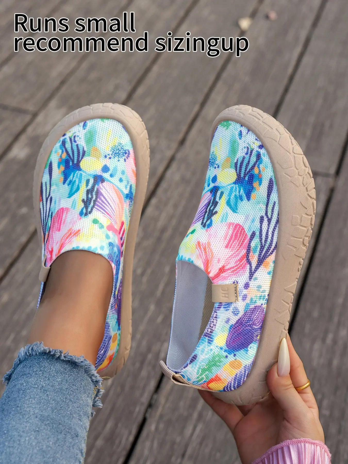 Women's Abstract Floral Print Mesh Slip-On Walking Shoes Footwear - Trendy Shoes Breathable Artistic Pattern Casual Loafers for Summer & Daily Wear