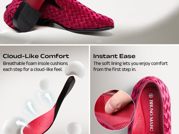 【BRUNO MARC Anniversary】 Men's Velvet Classic Slip-Ons & Flat Shoes - Fabric Loafers with Party-Perfect Fit, Instant Event Look, Burgundy Old Money Footwear for Weddings, Back to School