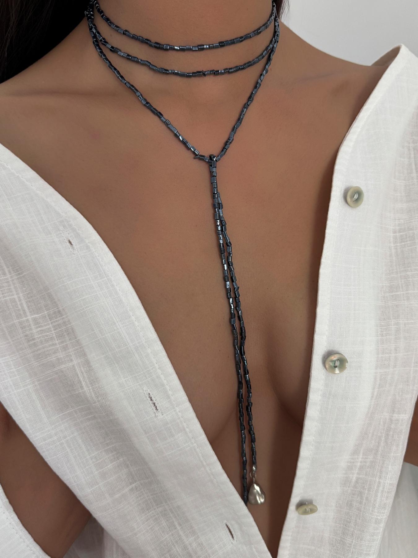 Bohemian Geometric Ccb Beaded Long Necklace for Women, Fashionable Daily Wear Jewelry Gift, Versatile Party Accessory