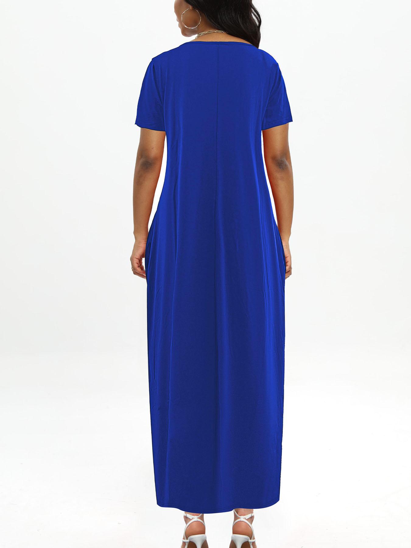 Plus Size Round Neck Short Sleeve Maxi Dress, Loose Flowy Hem, Curvy Friendly Long Dress