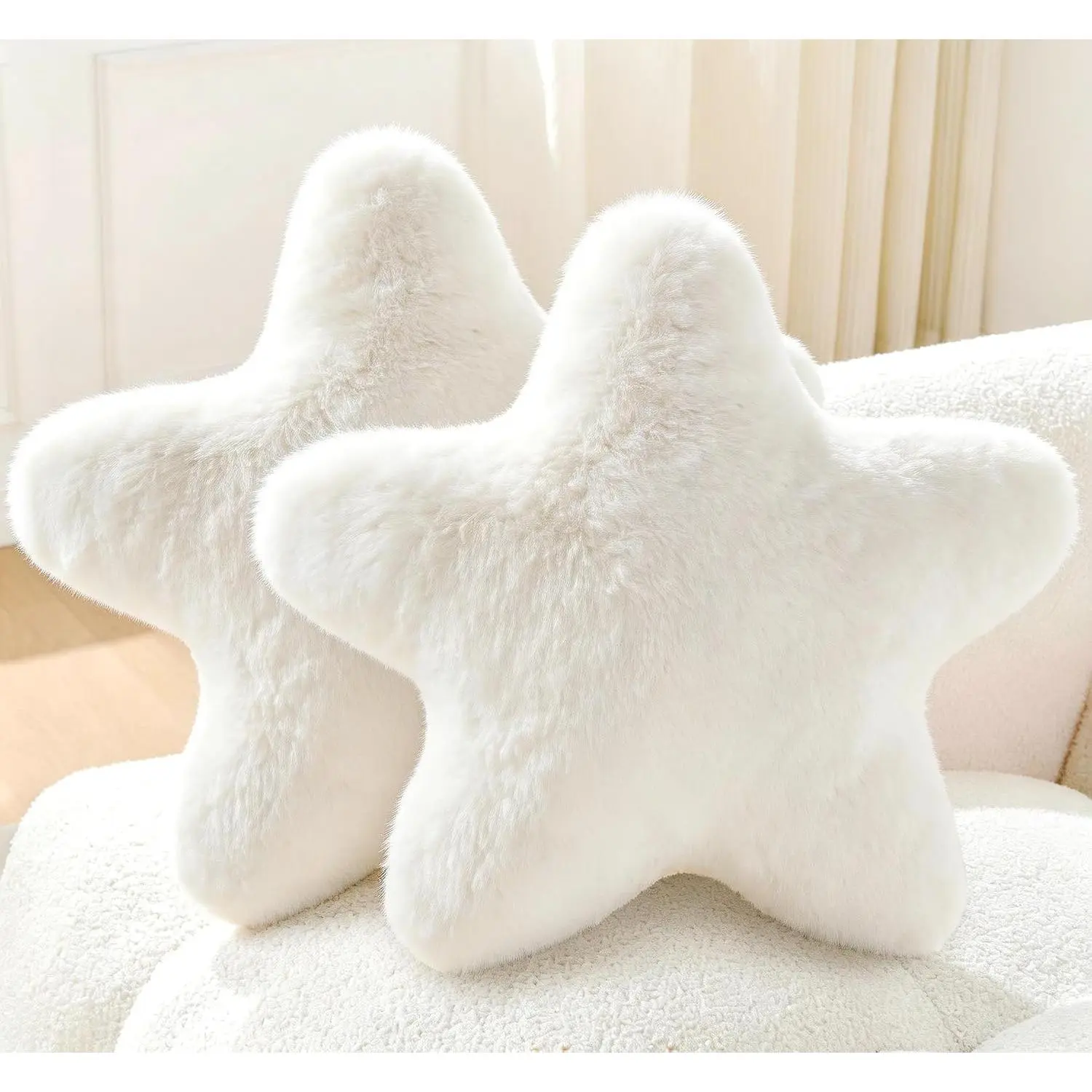 Set of 2 Throw Pillows Star Pillow Couch Pillows Decorative Pillows Bed Pillows Cute Pillows,White 15"