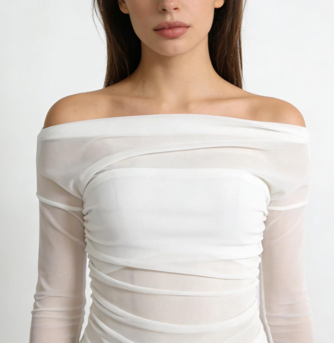 Women's Off-Shoulder Thin Sheer Ruffled Top, Slim Fit Y2K Aesthetic Style, Fashionable Summer Blouse for Women