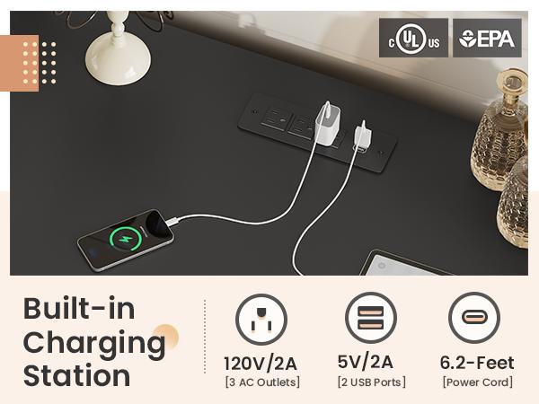 Hasuit | 47.2 Inch 6 Drawer Dresser with LED Lights and Charging Station Farmhouse Chest of Drawers Closet Organizer, Clothes Storage Cabinet