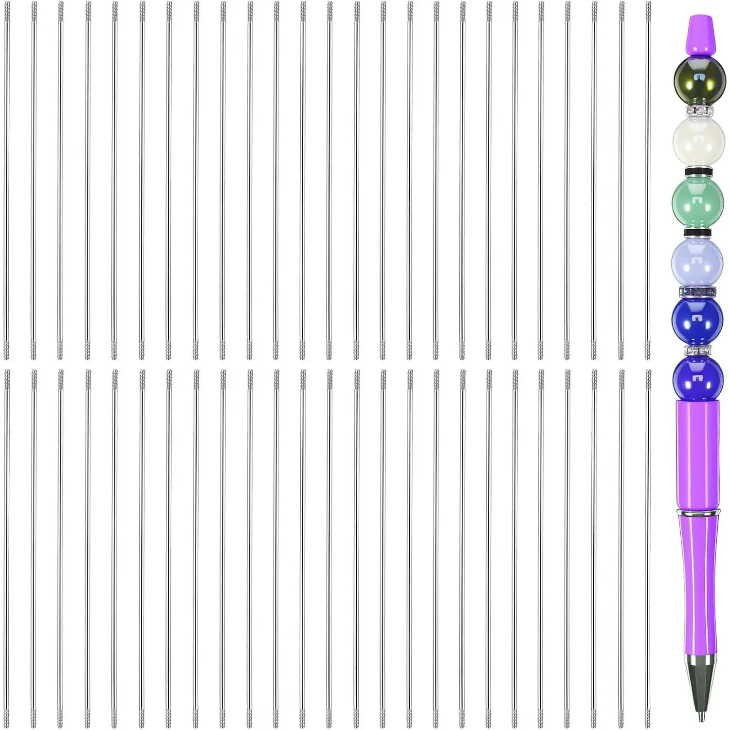 50 count Pen Extenders for Beadable Pens, 4.6 Inch Stainless Steel DIY Beaded Pens Extender Rods, Beadpen Bar Extender  for Repair Craft Making Office Supplies Gifts