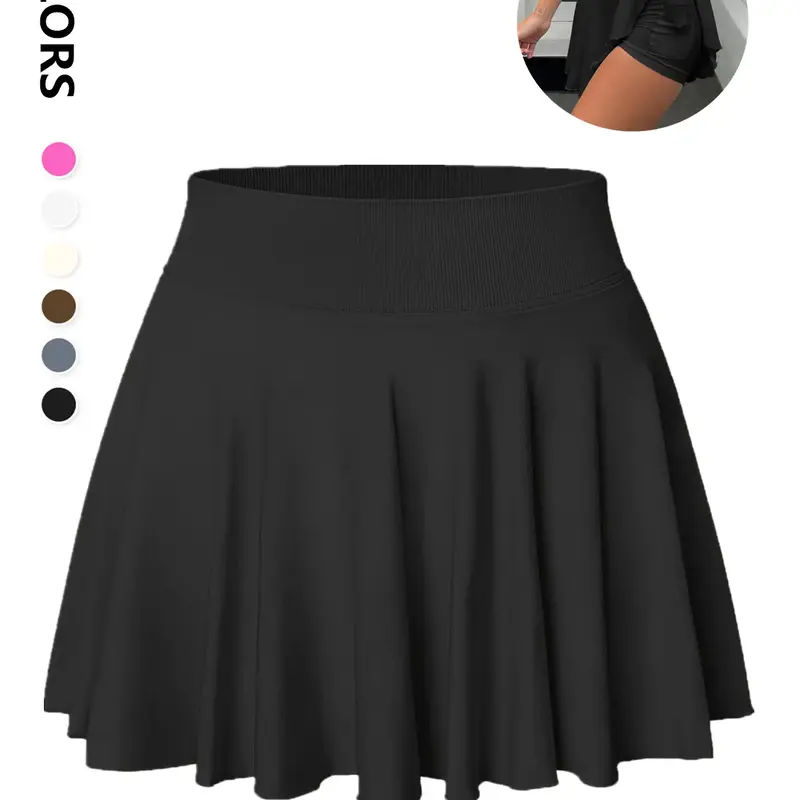Women's Solid Color 2 in 1 High Waist Pocket Sports Skort, Casual Sporty Skort, Casual Comfy Breathable Skort for Tennis Golf, Ladies Sportswear for All Seasons, Activewear Skort
