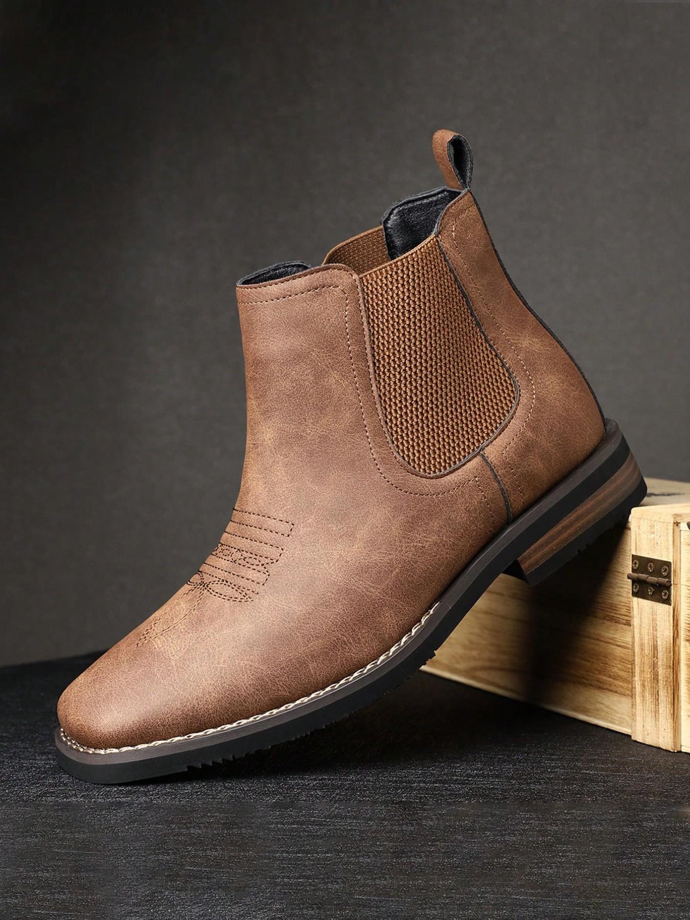 Men's Mid-Calf Boots PU Leather Upper Rubber Sole Casual Daily Wear Shoes, Comfortable and Stylish Footwear for Everyday Use