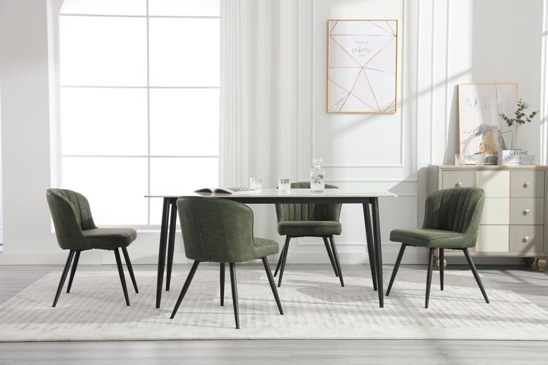 CHAIRUS Mid Century Modern Dining Chairs Set of 2, Faux Leather Upholstered Dining Chairs with Black Metal Legs, Comfy Armless Side Chairs for Living Room, Dining Room, Green