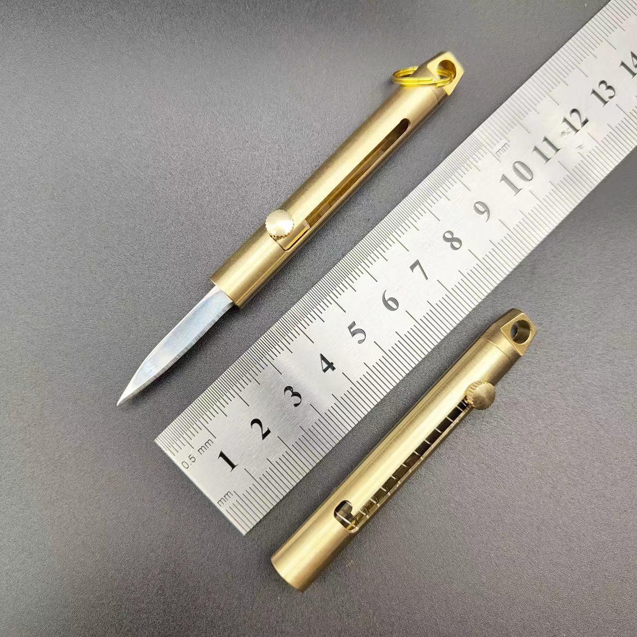 Mini Brass Push-Pull Knife Keychain, Sharp Camping Hiking Outdoor Fishing Tool, Daily Carry Pocket Knife, Durable & Portable Design, Outdoor Camping Knives