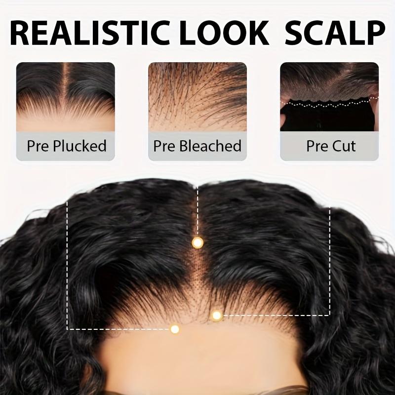 5X5 Wear and Go Glueless Wigs Human Hair Pre Plucked Pre Cut Water Wave Human Hair Wig 180% Density Glueless Lace Front For Women Natural Black
