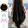 Women's Plus Size Halter Neck Sleeveless Long Dress, Double Layer Design, Casual Flowy Asymmetrical Hem Dress Trendy Summer Wear for Wedding Guest and Evening Party