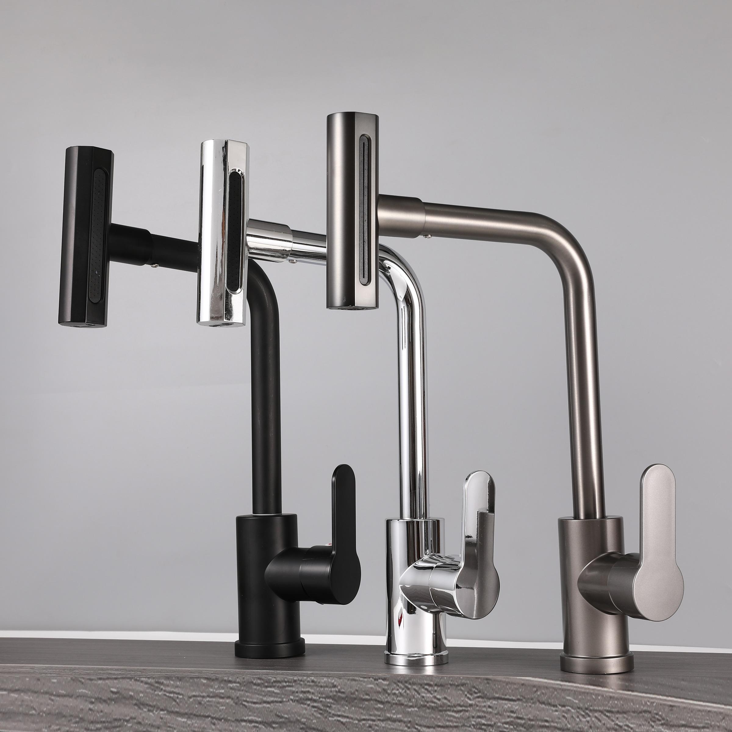 Stainless Steel Kitchen Faucet with Waterfall Function, Multi-Functional Cold Hot Water Tap, Rotating Spray Head, Includes 2 X 60cm Hoses