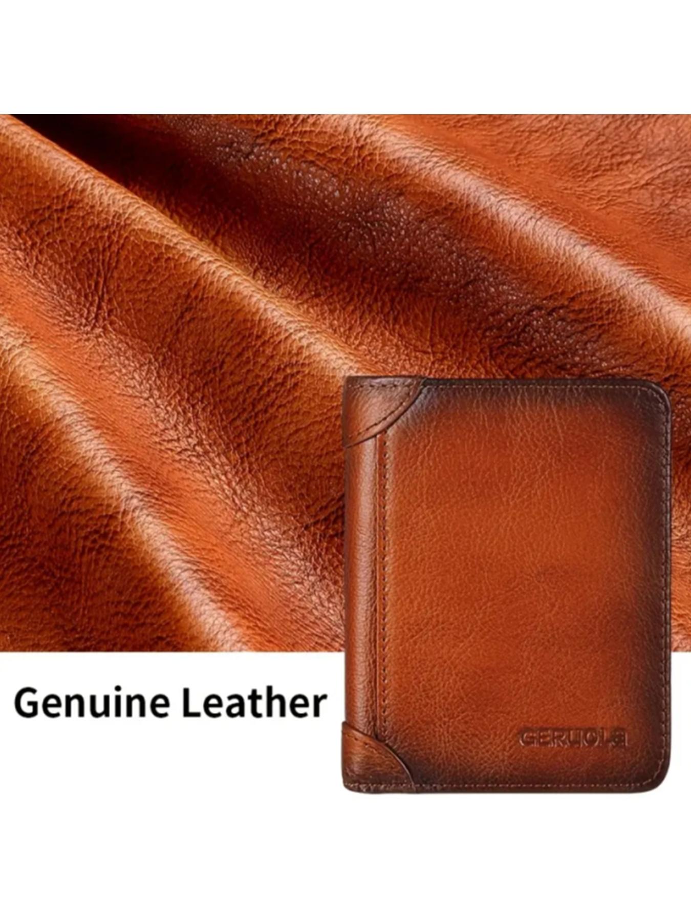 Men's Genuine Leather Business Style Bifold Leather Wallet Business Minimalist Wallet RFID Blocking Ultra-Thin Top Layer Cowhide Short Multifunctional ID Credit Card Holder Christmas Gift Business Wallets