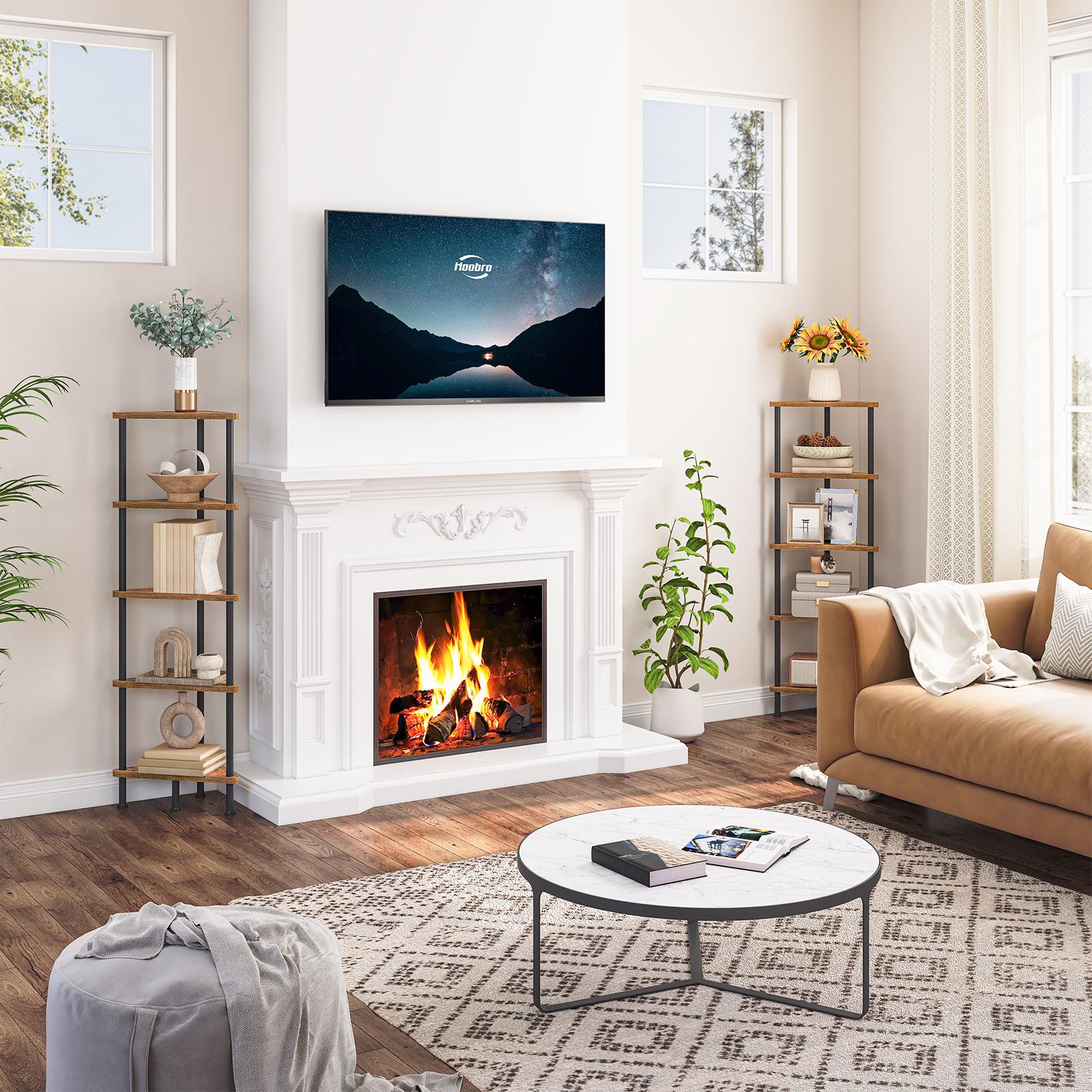 HOOBRO Corner Shelf Stand, Industrial 5-Tier Corner Bookshelf with Metal Frame, Plant Display Shelf, Corner Bookcase for Small Spaces, Rustic Brown#springtok