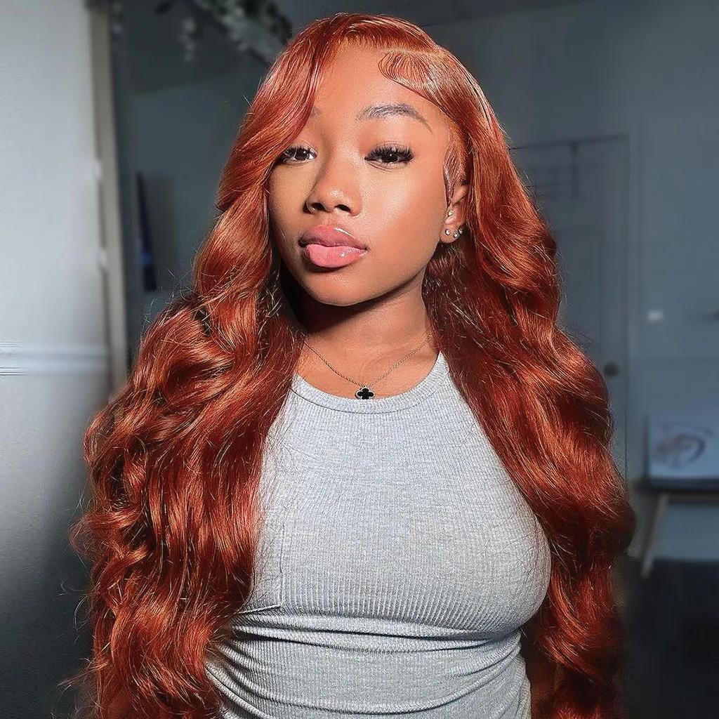 Bling Hair 13x4 Reddish Brown(Ginger) Body Wave Lace Frontal Human Hair Wig Pre Plucked #33 13x6 Lace Frontal Wigs Colored Brazilian Human Hair Wigs