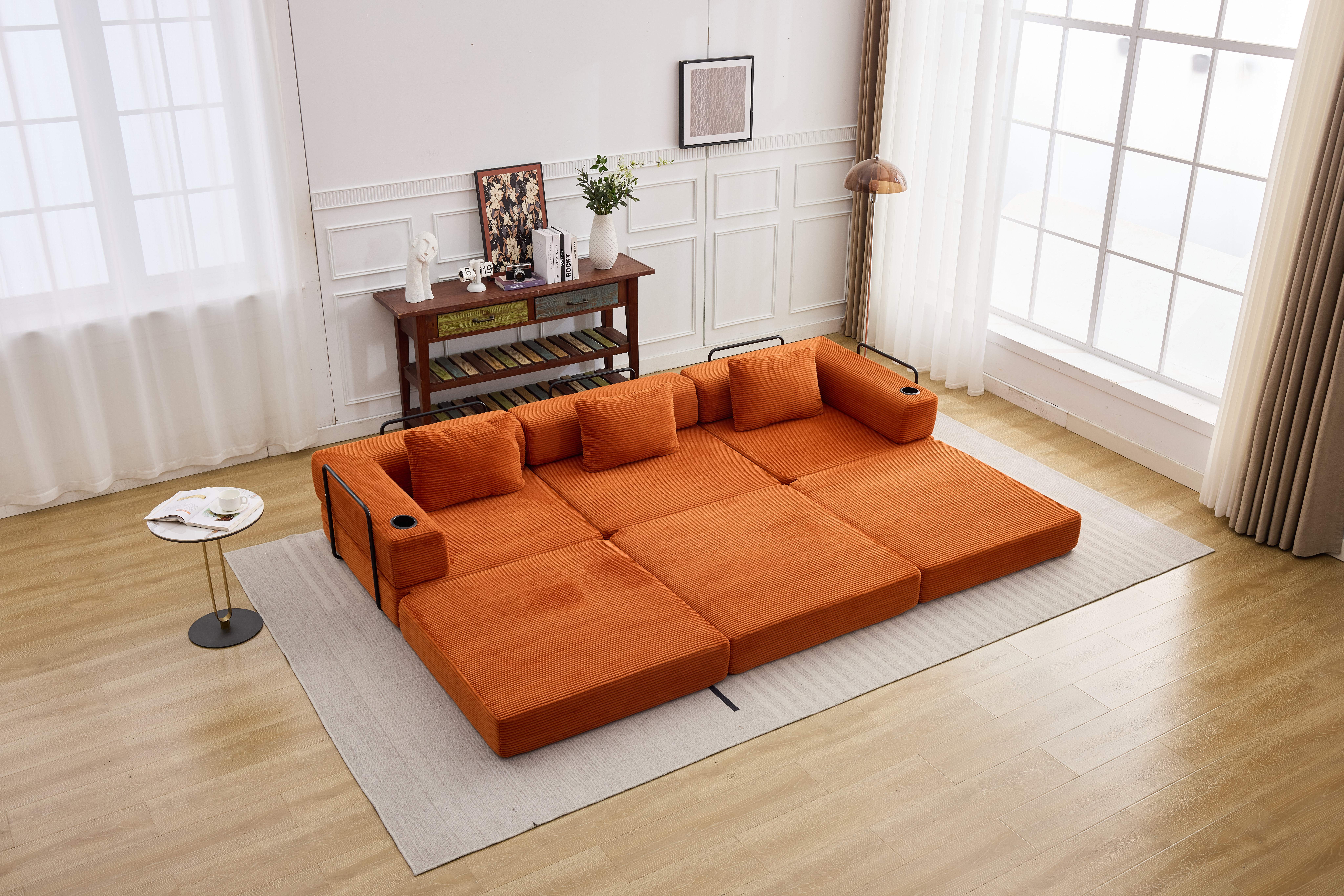 QAK 115" Modular Floor Sofa Bed with Two Cup Holders High-Quality Corduroy Fabric Free Combination Design Premium Sponge Padding Multifunctional for Small Spaces Living Room Mattress QAK 115" Modular Floor Sofa Bed with Two Cup Holders High-Quality Corduroy Fabric Free Combination Design Premium Sponge Padding Multifunctional for Small Spaces Living Room Mattress