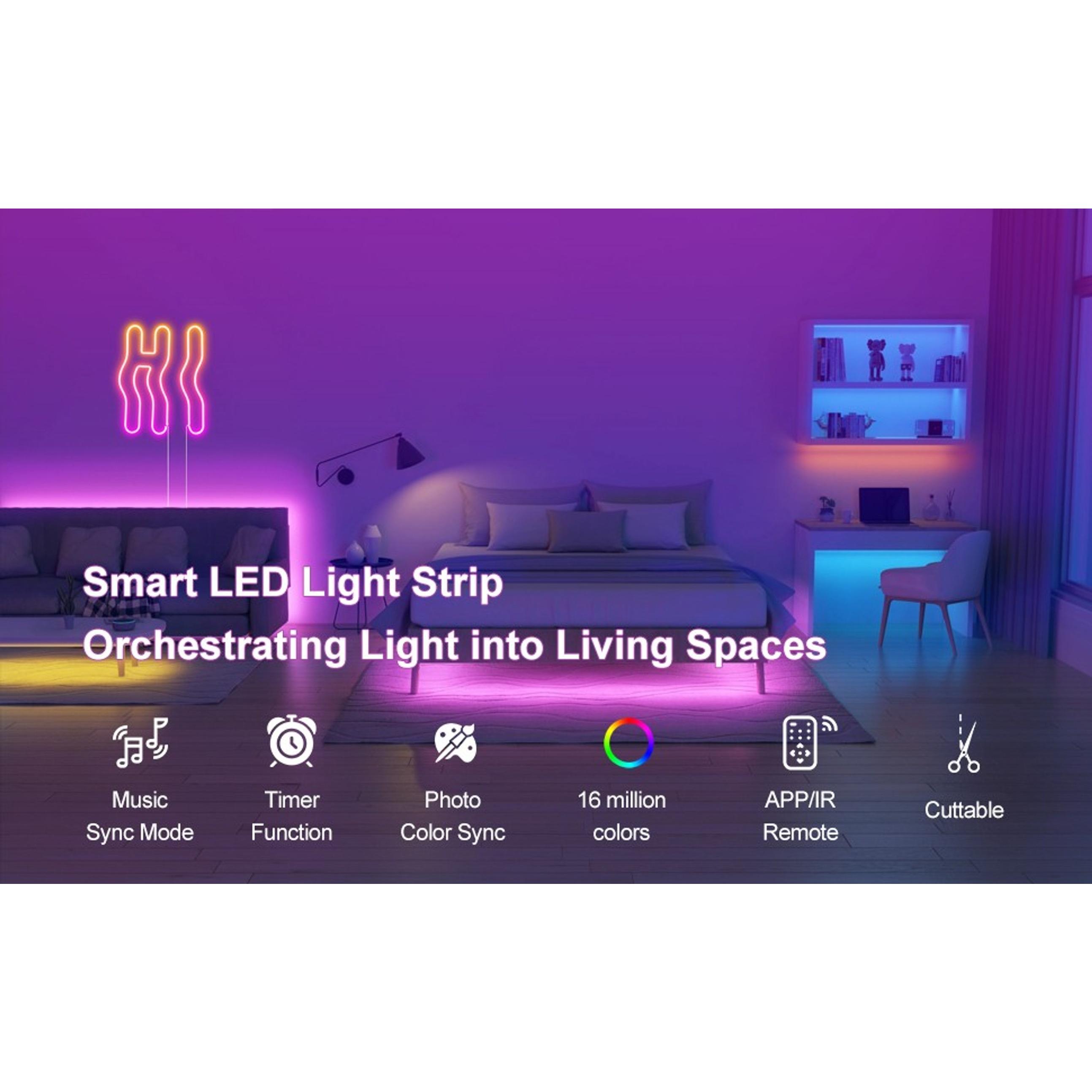 200FT LED Lights for Bedroom (2 Rolls of 100FT), Music Sync Smart LED Strip Lights, Bluetooth App Control, RGB Color Changing, Ultra LongGift