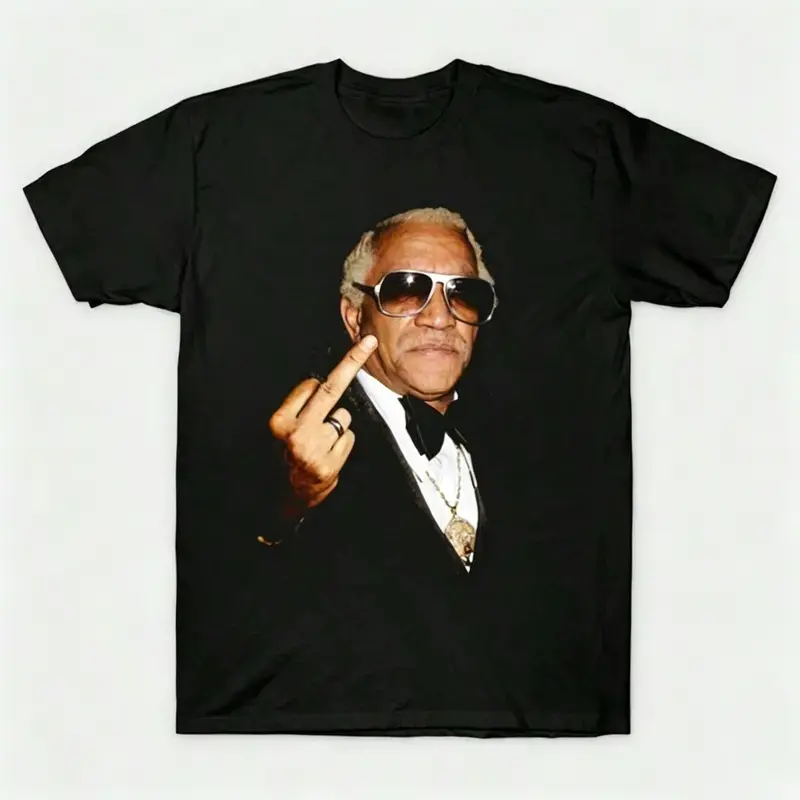 Vintage Retro Redd Foxx Middle Finger Portrait Graphic T-Shirt Sanford and Son Comedian 100% Cotton Streetwear Casual Short Sleeve Tee Men Women Unisex Black White Graphic tee