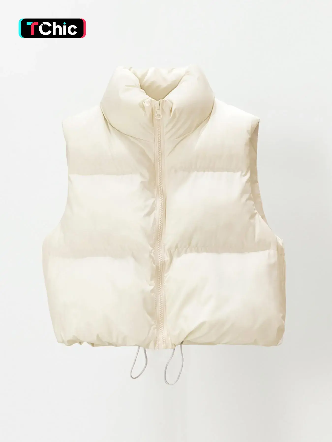 Women's Casual Loose-Fitting Short Cotton Vest Jacket, Stand Collar Sleeveless Design, Fall & Winter & Modest Fashion Outerwear