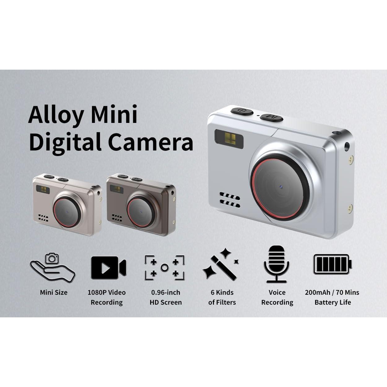 Mini Digital Camera 1080P  Video Recorder,Pocket-Size  with 32GB Card,and 0.96"IPS Screen,Video Recorder with Long  Life for Travel, Party and Vlog(Gunmetal)