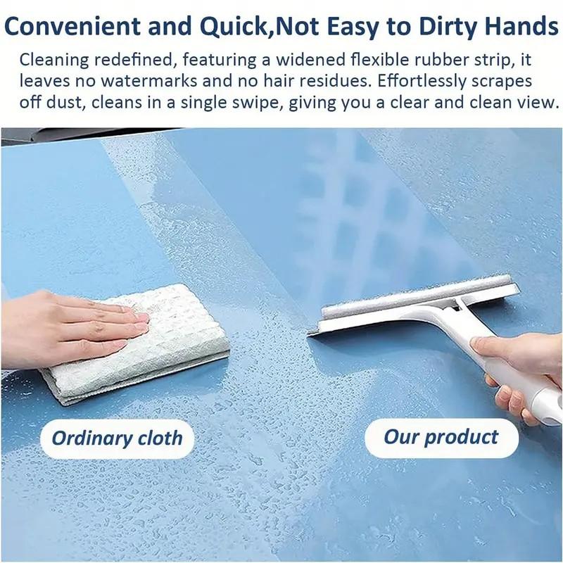 3-in-1 Glass Cleaner Scraper + squeegee + scrubber + spray in one design, easy to deal with home windows, mirrors and car windscreen cleaning! Efficient cleaning, one scrape and you're clean!