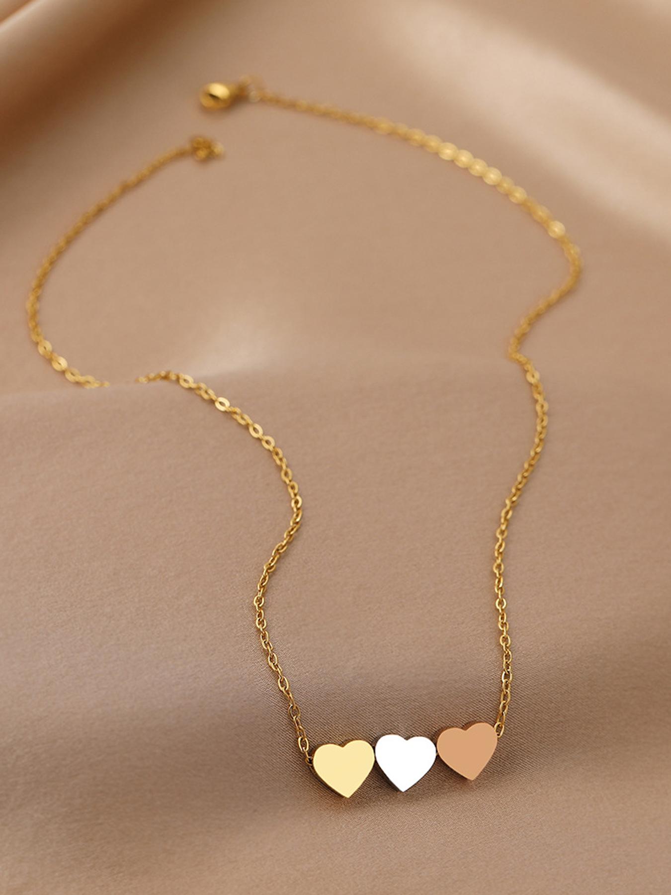 Elegant Stainless Steel Heart Pendant Necklace, Love Heart Necklace, Three-Color Fashion Jewelry for Women, Perfect Gift for Valentine's Day & Mother's Day