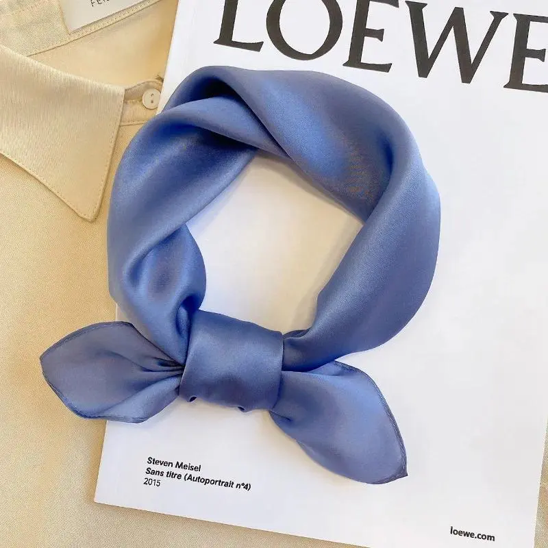 Blue Fashion Scarves for Women Shawl Solid Silk Satin Hijab Scarf Female 70*70cm Luxury Brand Square Shawls Scarfs For Ladies